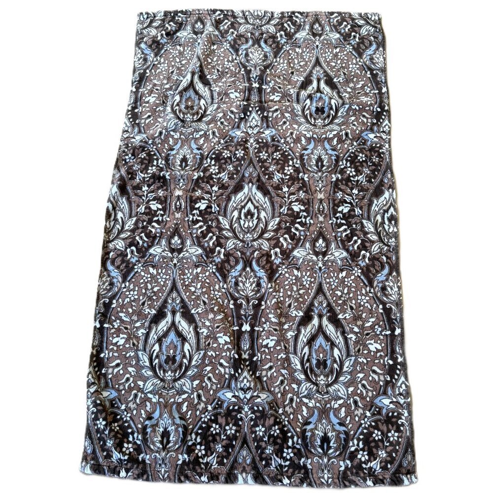 Vintage Bath Towel PERI 100% Cotton 70s Brown Blue Floral MCM Print 52" X 29"